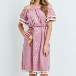 Boho Babe Pink Embroidered Dress